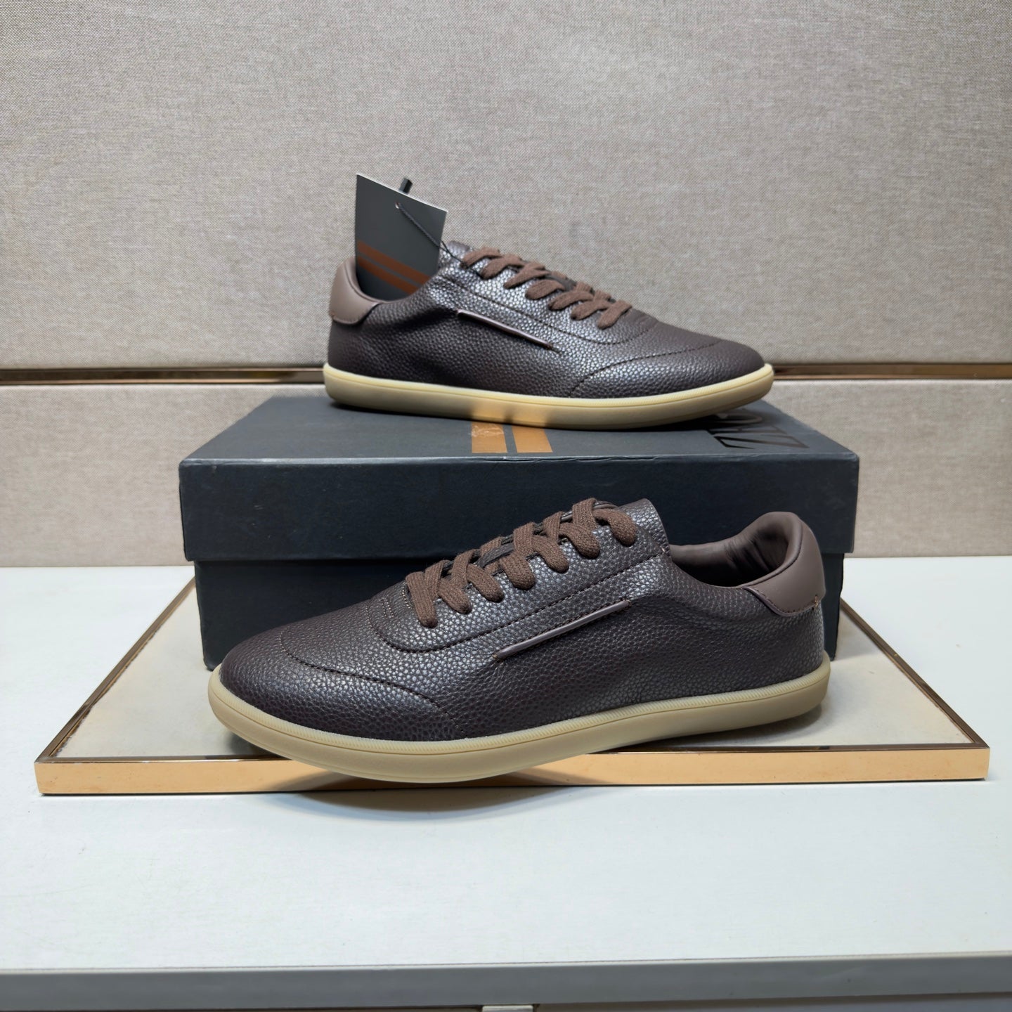Zegna 232 Men’s Sneakers Dark Brown Grain Leather 178306