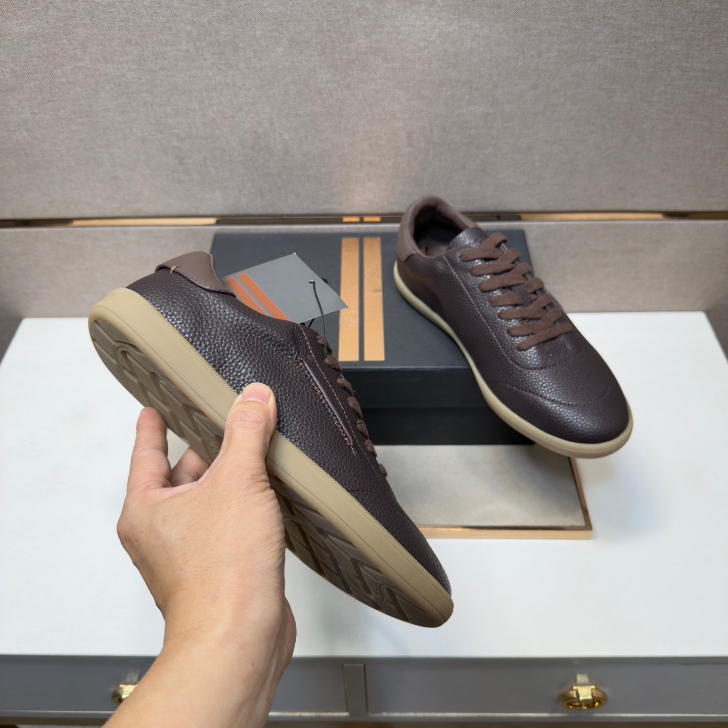 Zegna 232 Men’s Sneakers Dark Brown Grain Leather 178306