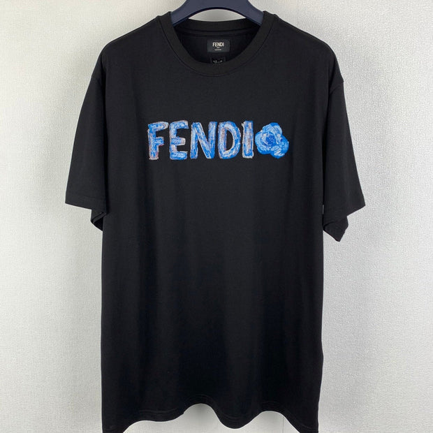 Fendi 2026 Men's Short-Sleeve T-Shirt Black Blue Cotton 735330