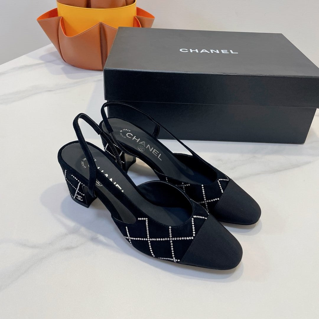 CC 26s Quilted Two-Tone Slingbacks Black Suede Fabric 941694