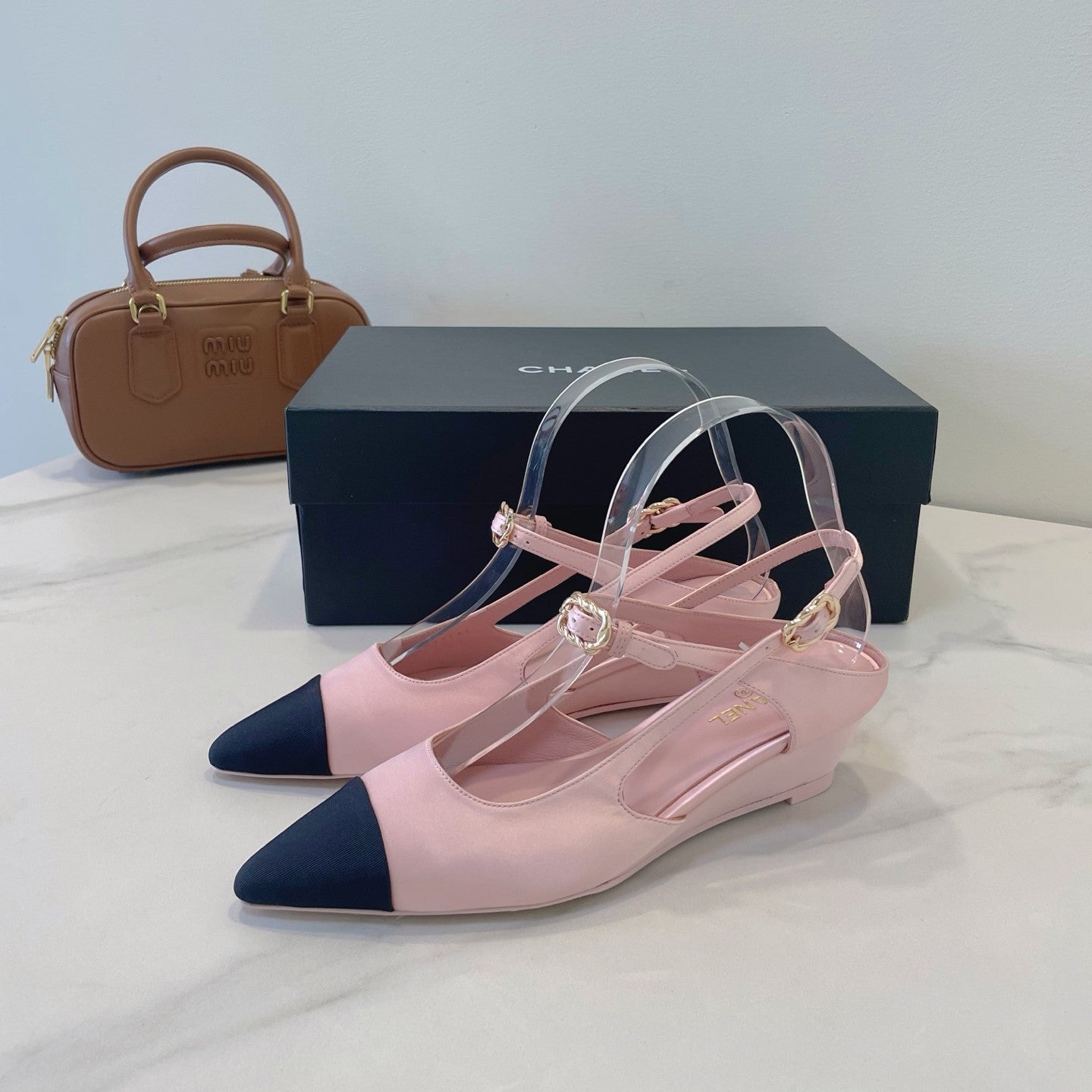 CC 26s T-Strap Slingbacks Black Pink Satin 941622