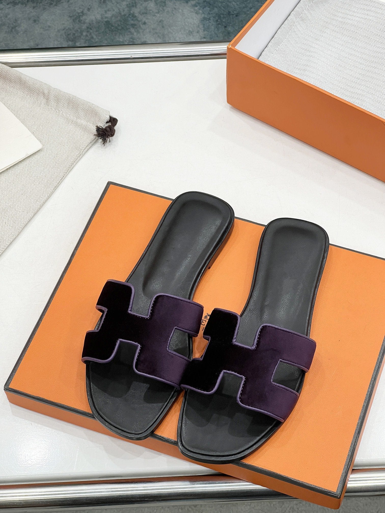 0ran sandal purple velvet goatskin