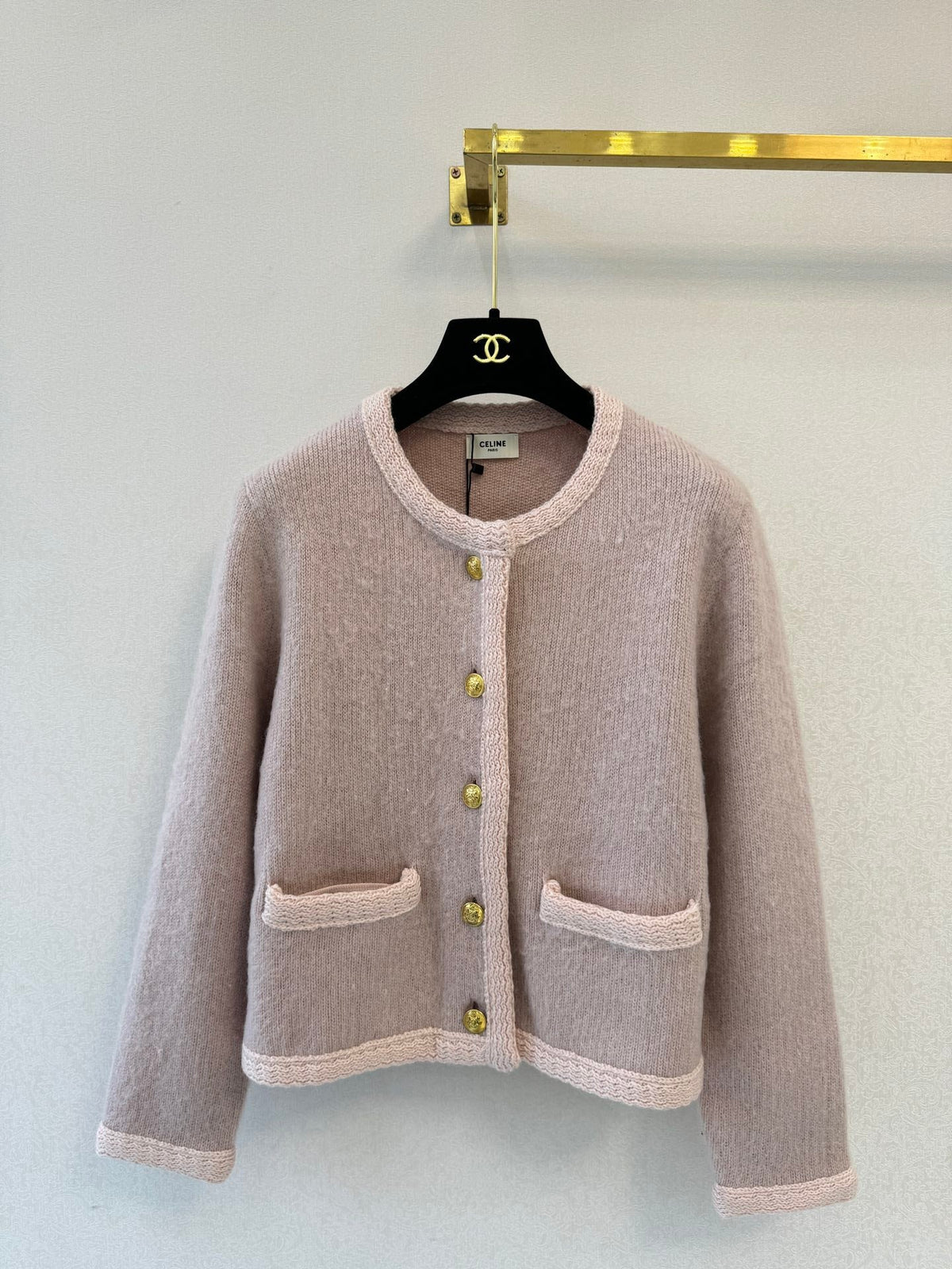 Celine 26s Cardigan Pink Beige Knit 448150