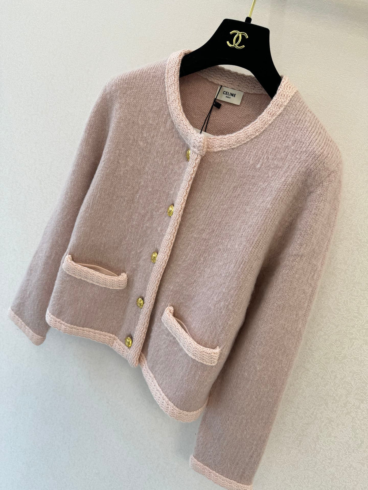 Celine 26s Cardigan Pink Beige Knit 448150