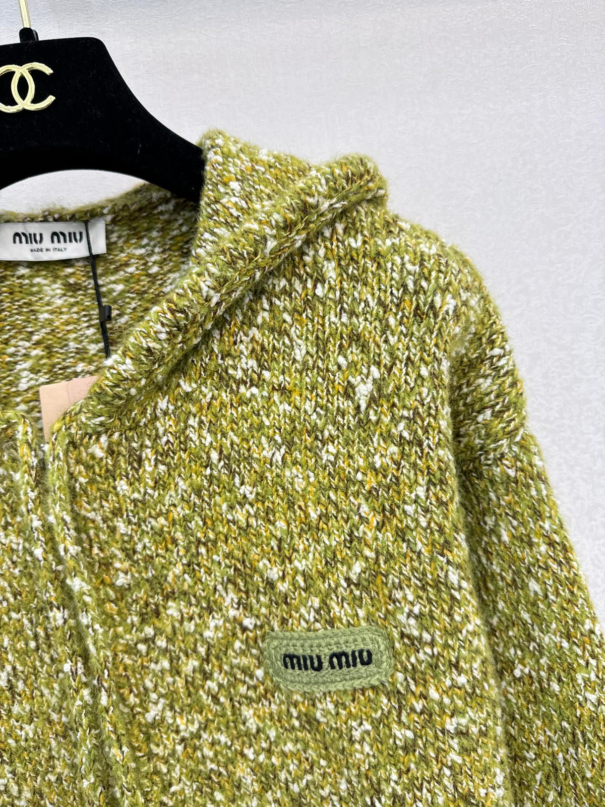 Miu Miu 26s Hoodie Green White Knit 448152