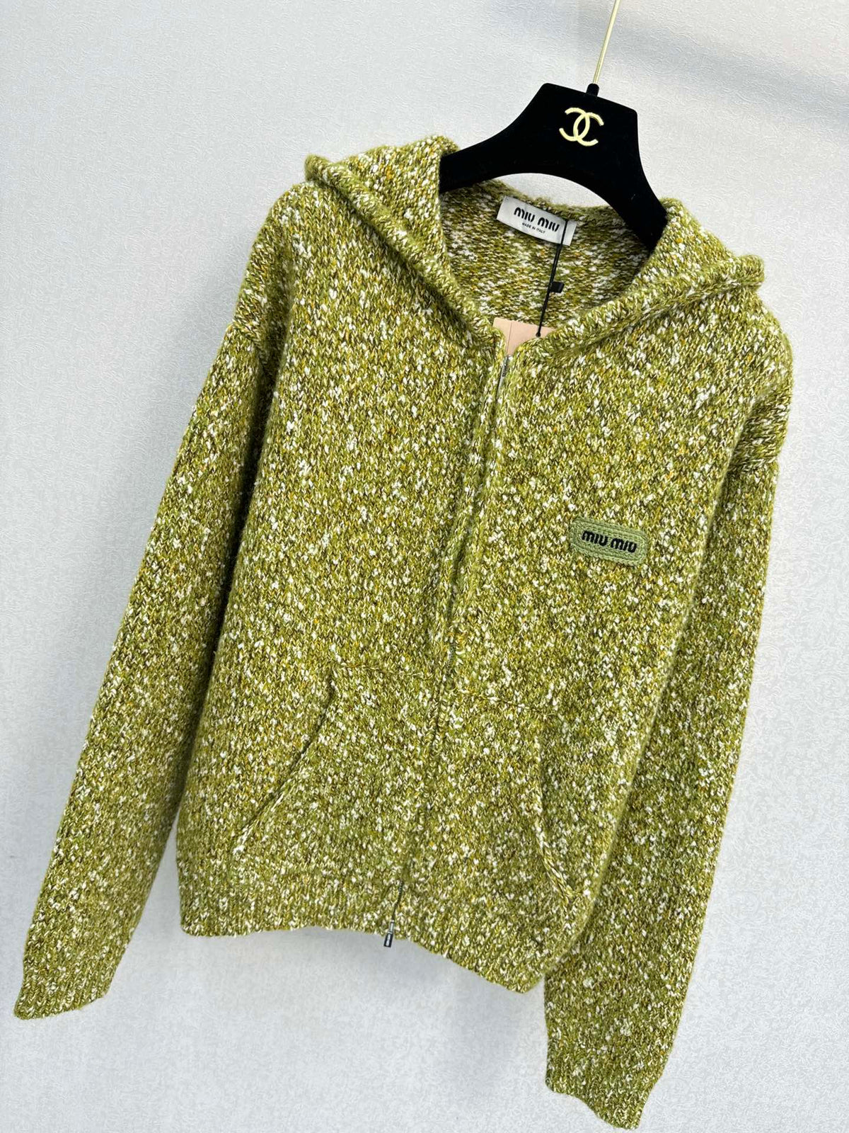 Miu Miu 26s Hoodie Green White Knit 448152