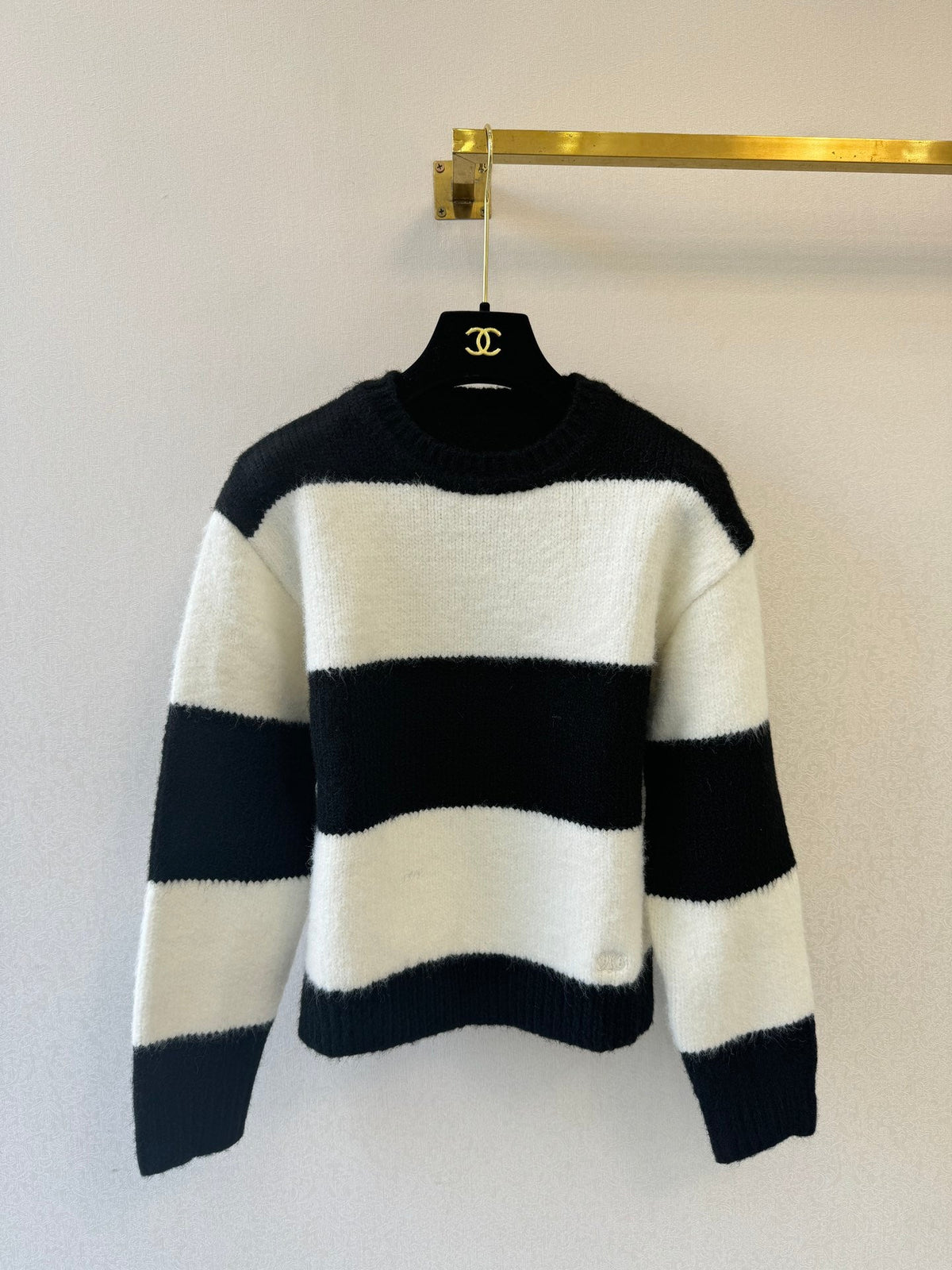 Celine 26s Sweater Black White Striped Knit 448146