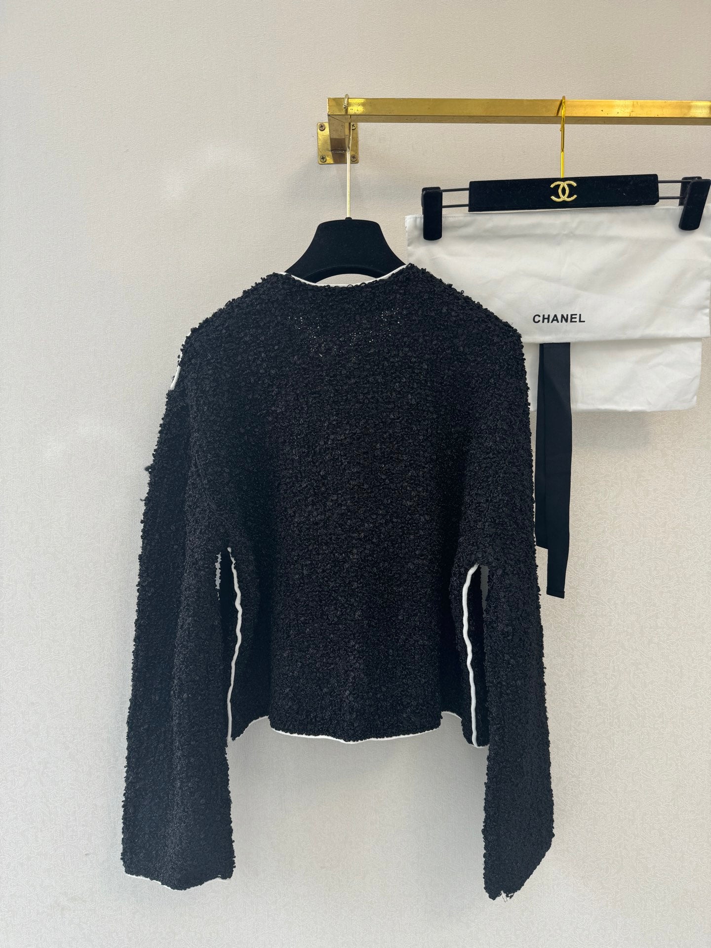 CC 26s Neck Long Sleeved Cardigan Black Tweed 364286