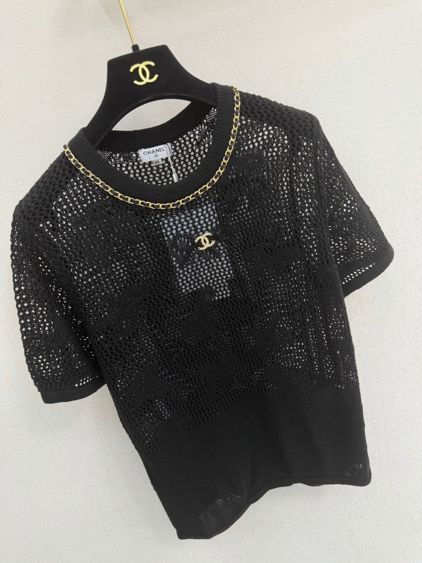 CC 26s Crew Neck Short-Sleeved Shirt Black Cotton 394843
