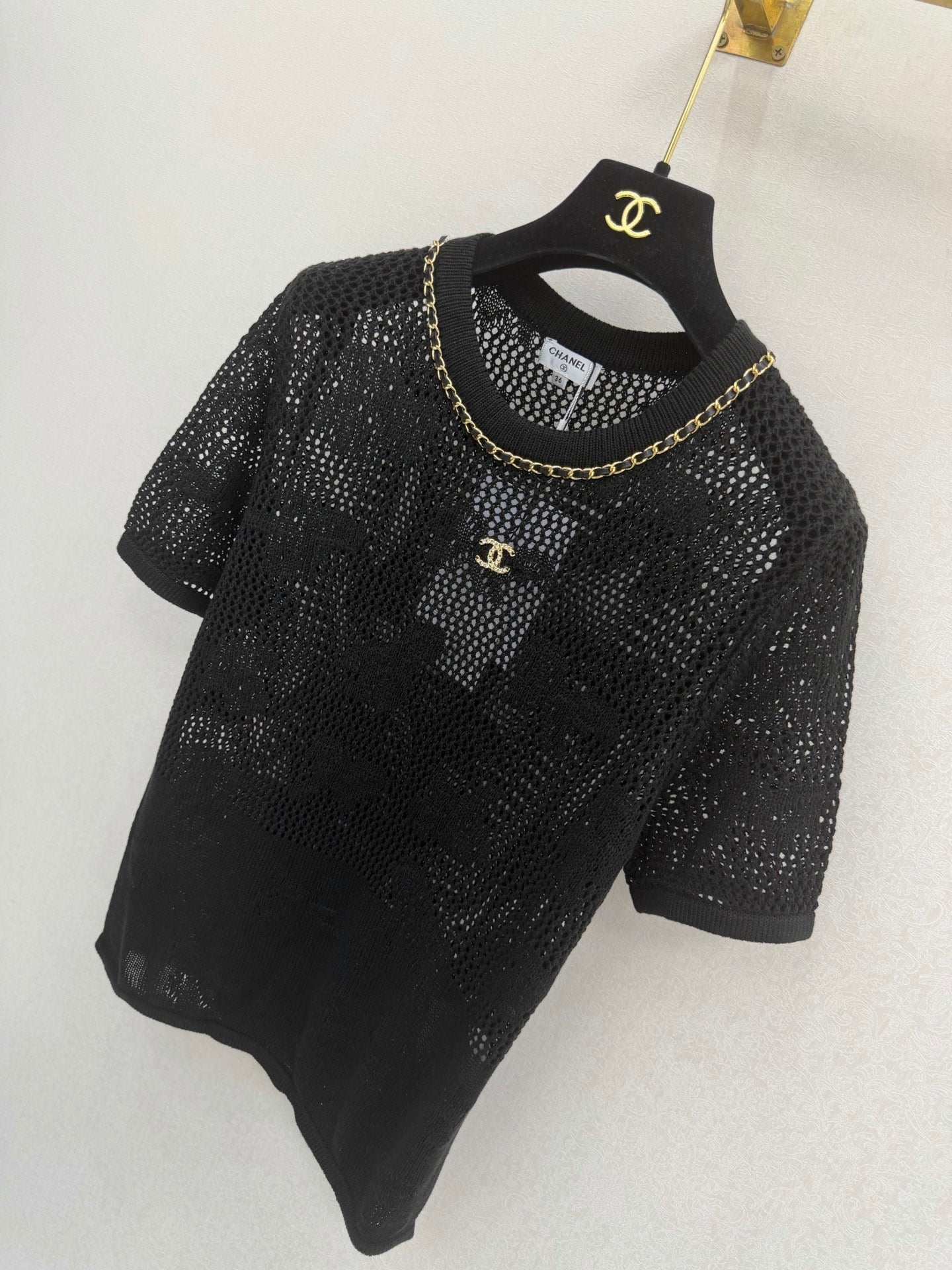 CC 26s Crew Neck Short-Sleeved Shirt Black Cotton 394843