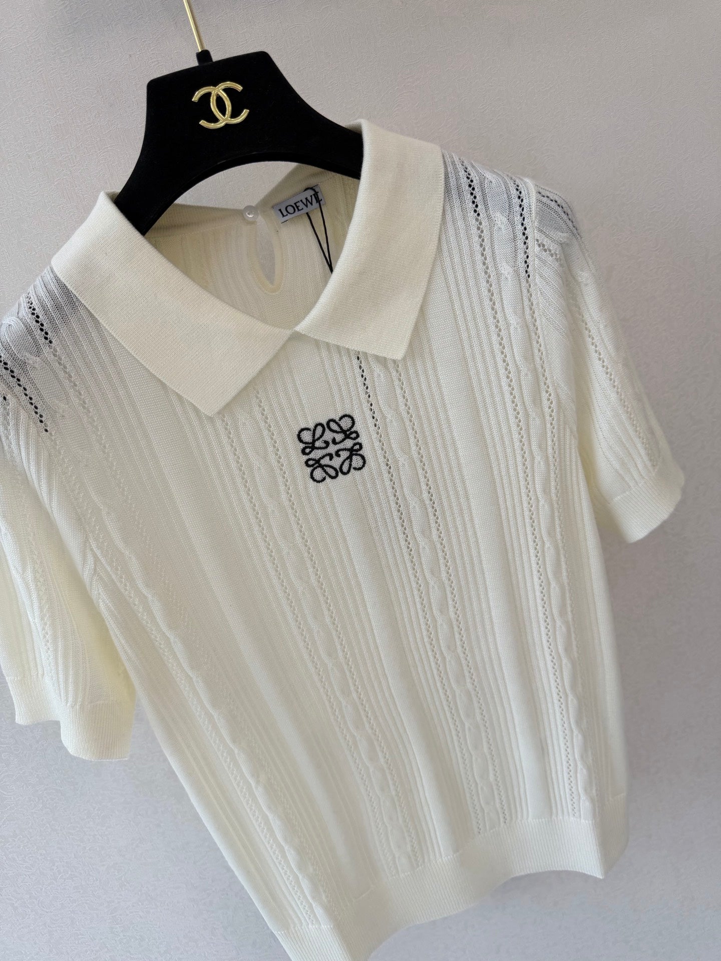 Loewe Collared Short-Sleeved Shirt Cream Wool 394837