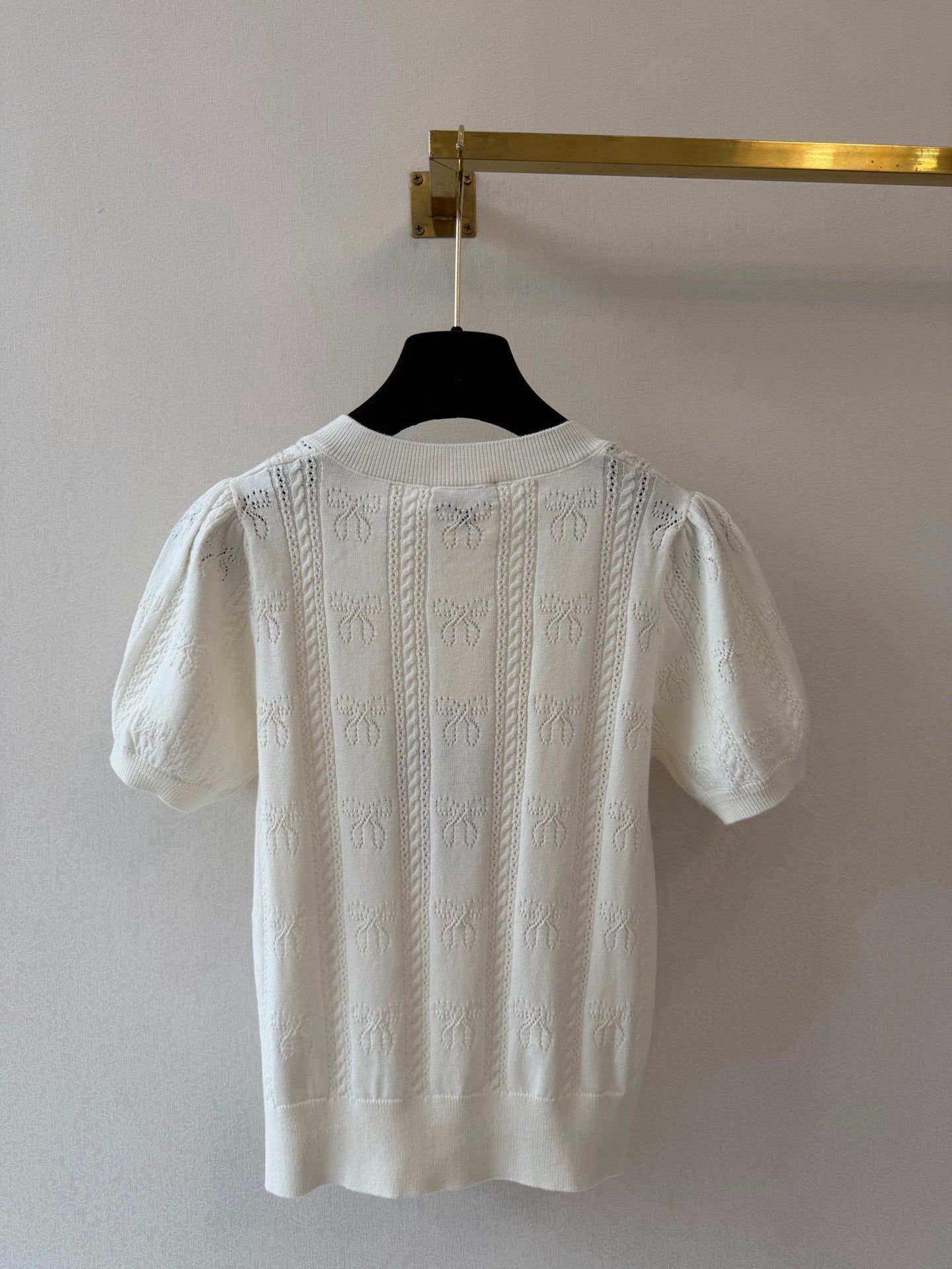 CC Crew Neck Short-Sleeved Cardigan White Cotton Silk 394825