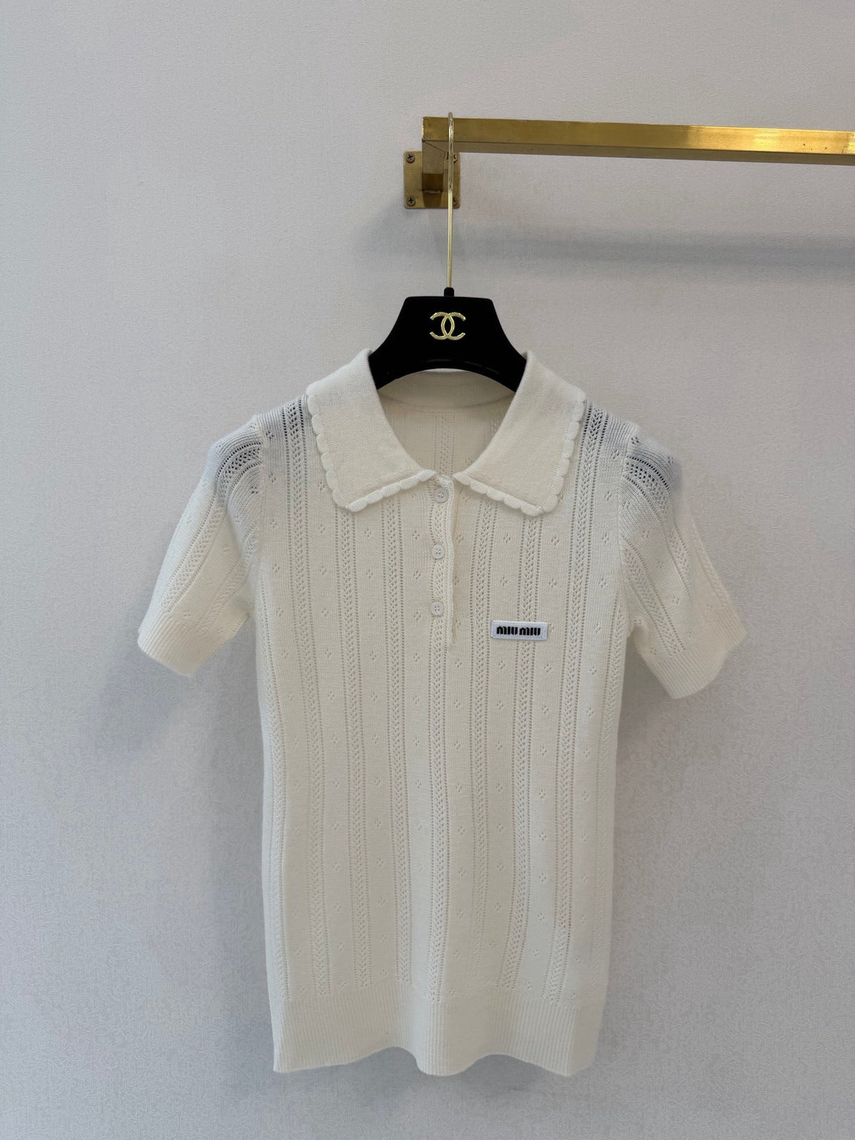 Miu Miu 26s Polo White Ribbed Knit 448164