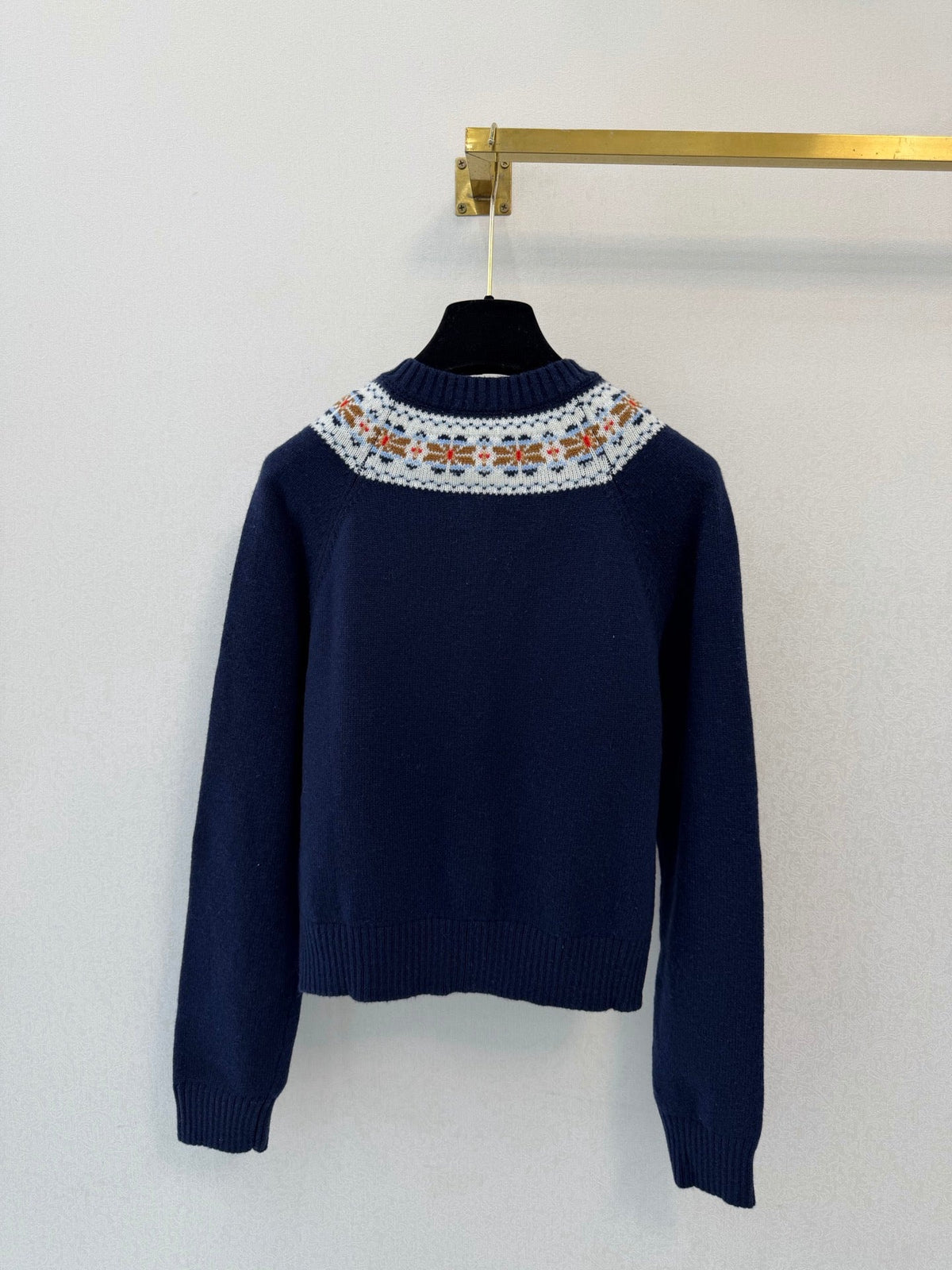 Miu Miu 26s Fair Isle Knit Cardigan Navy Blue Virgin Wool 451043