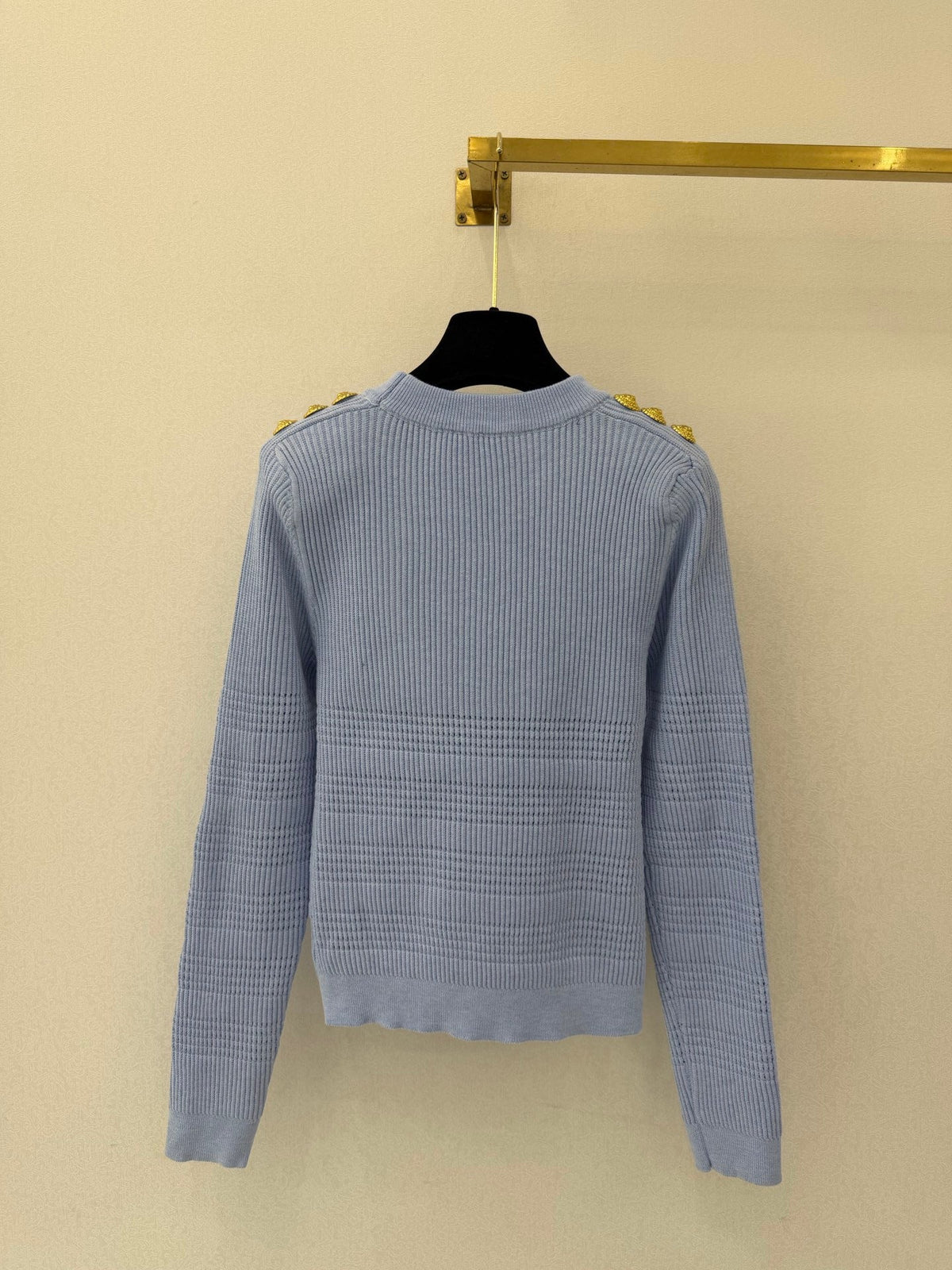 Balmain 26s Signature Ribbed Knit Sweater Light Blue 451025