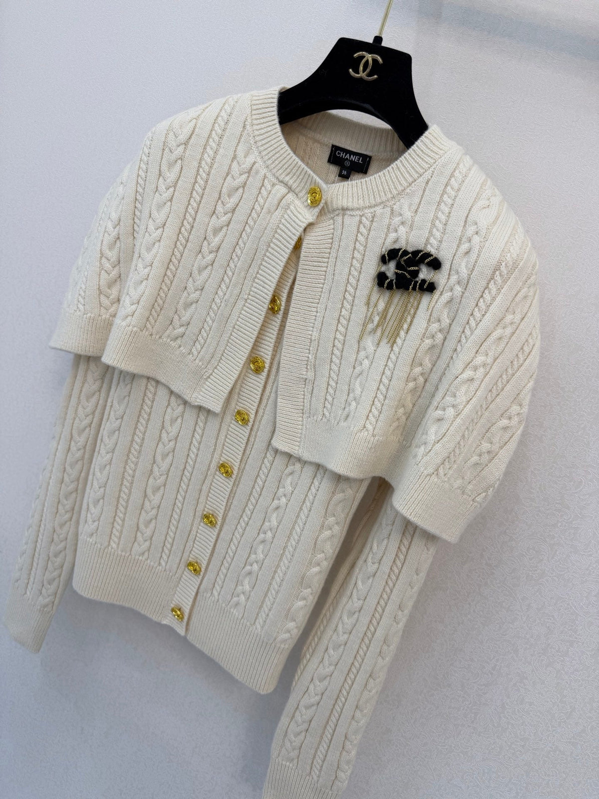 Chanel 26s Cape Detail Cable Knit Cardigan Off White 450974