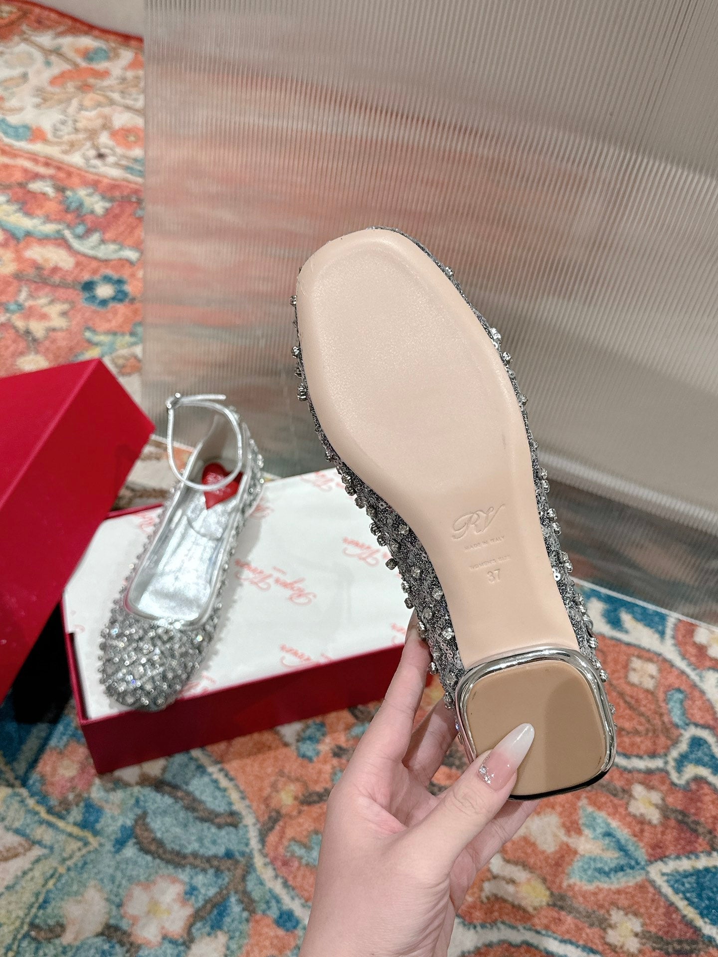 Viv 25 Mary Jane Flats Silver Fabric Rhinestone 247124