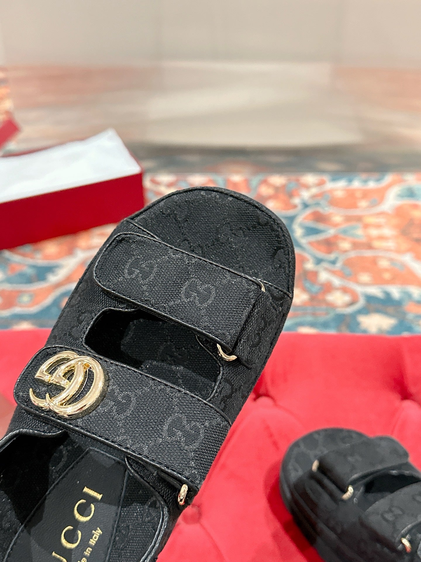 GG 26s Double G Sandals Black Canvas 929385