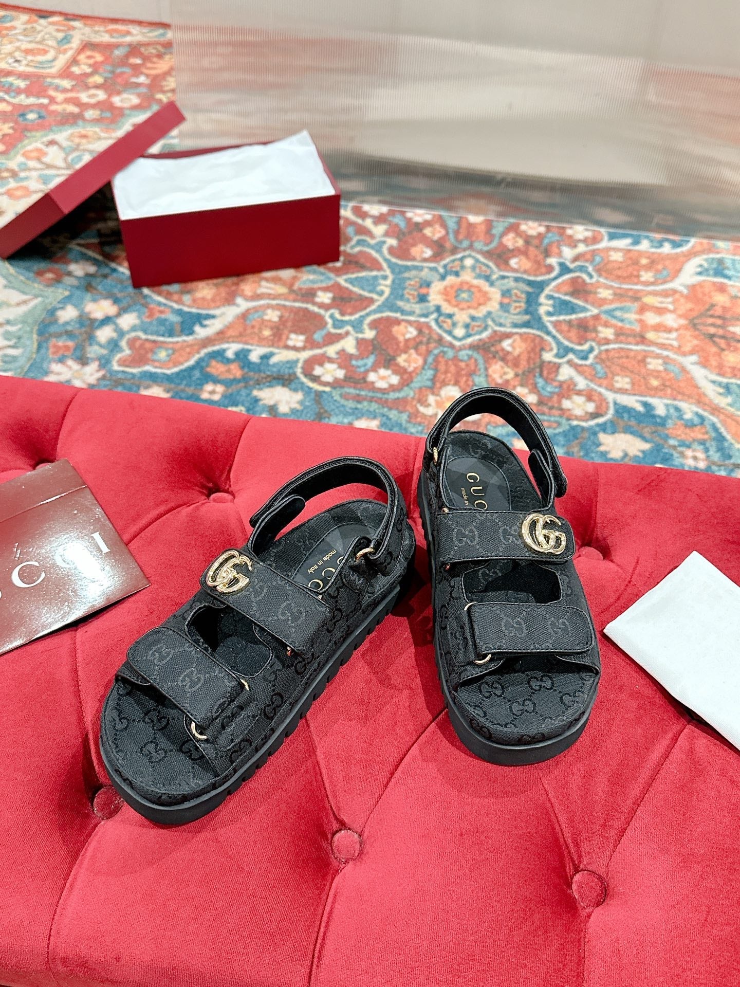 GG 26s Double G Sandals Black Canvas 929385
