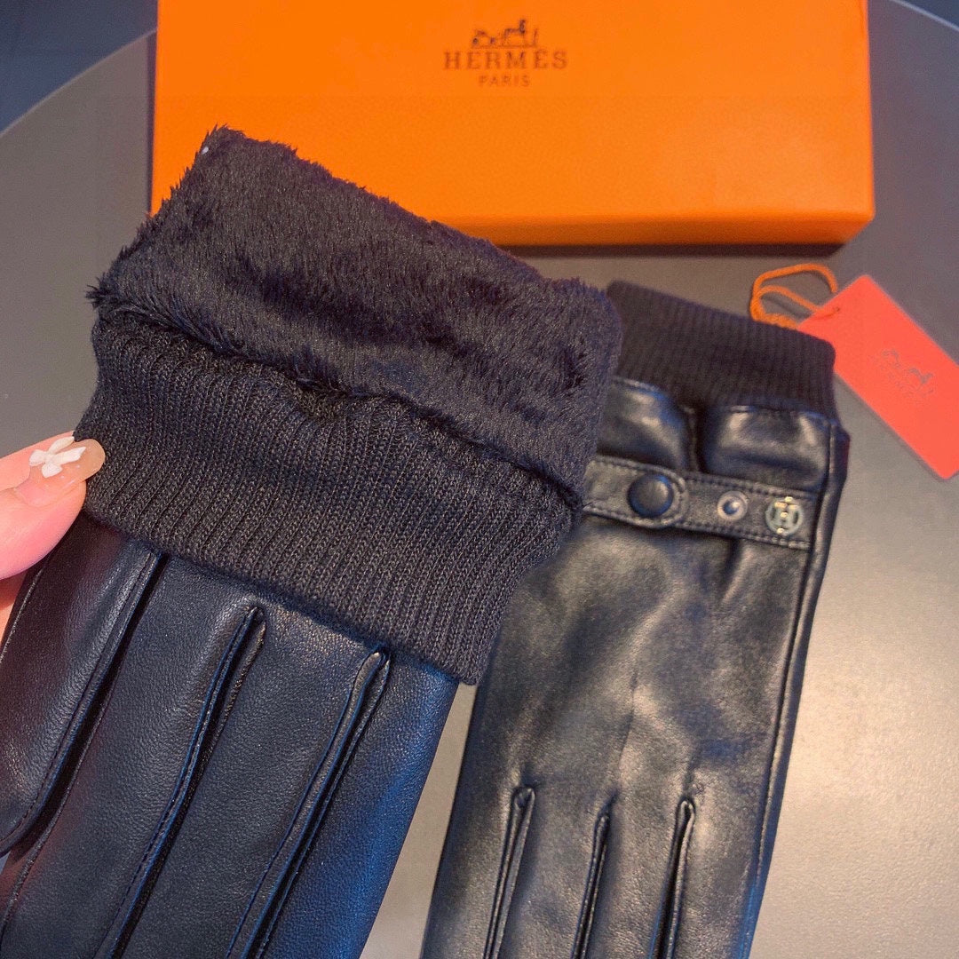 GLOVES IN BLACK SHEEPSKIN AND WOOL 112362