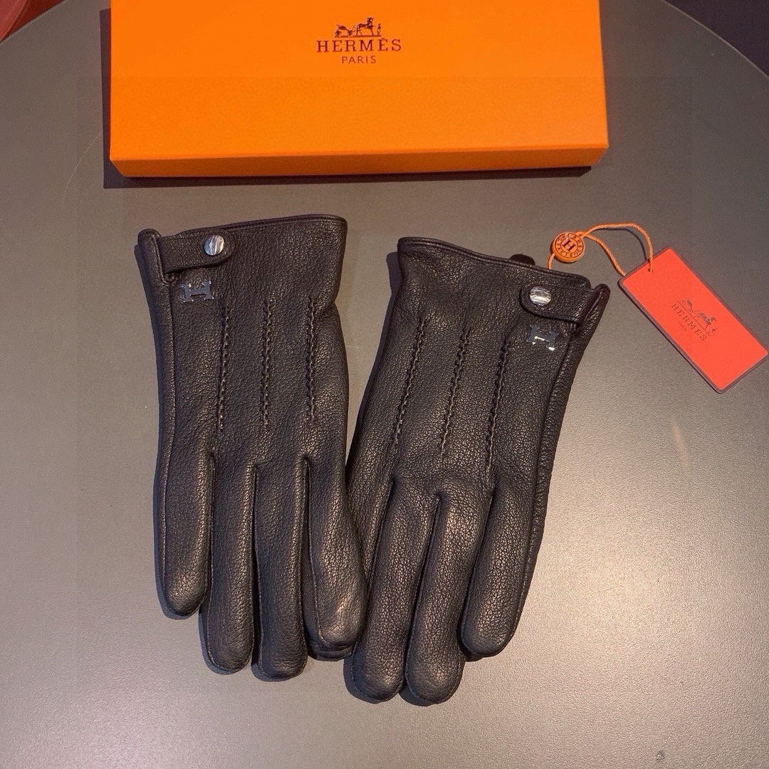 HUBERT GLOVES IN BLACK DEERSKIN WITH LAMB WOOL LINING 432639