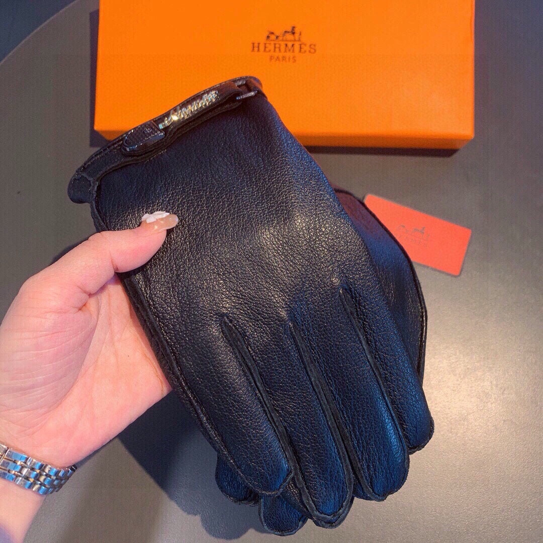 GLOVES IN BLACK DEERSKIN WITH LAMB FUR LINING 465015