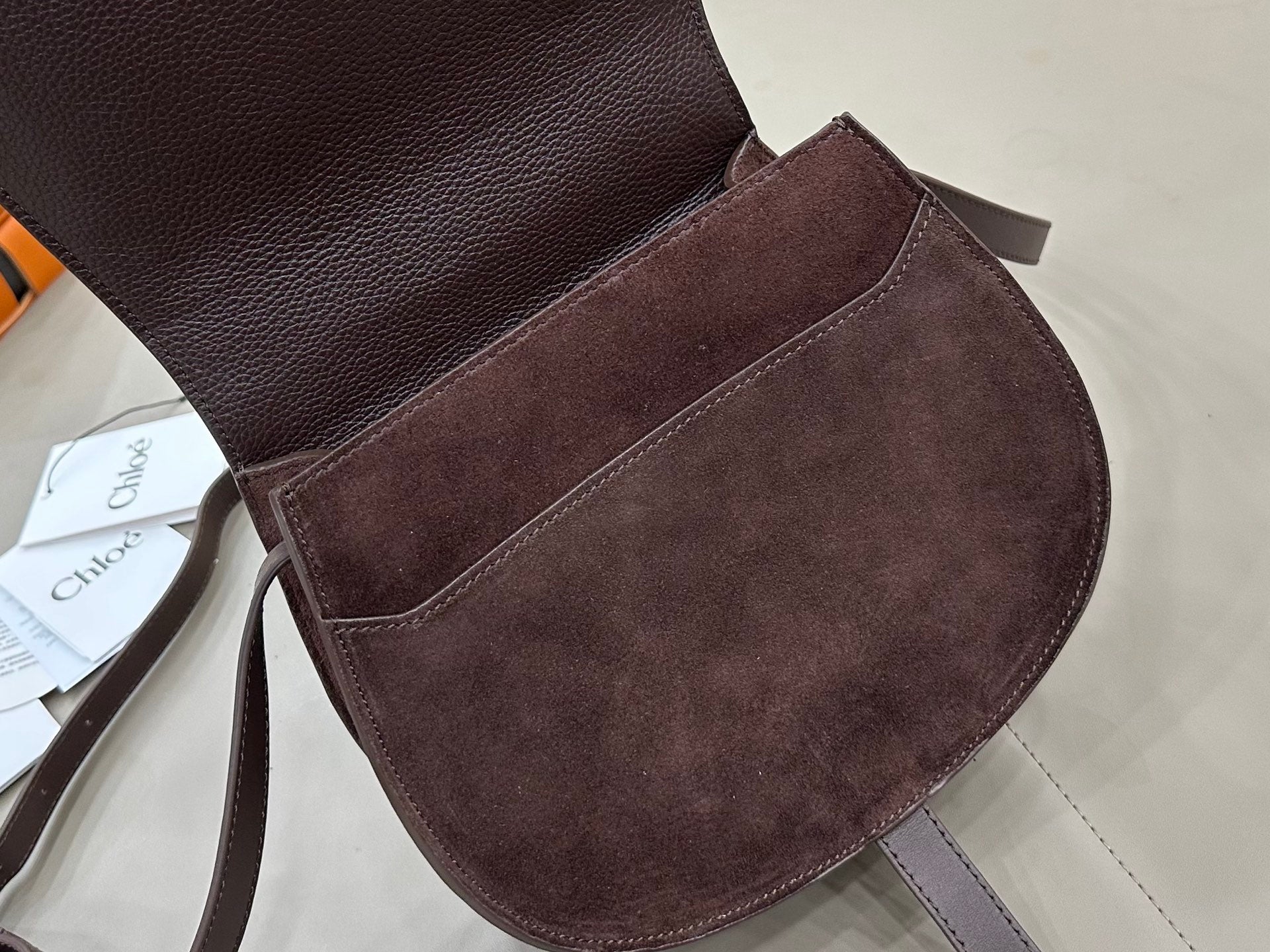 Chloe Marcie Saddle Bag Brown- Red Suede 281239