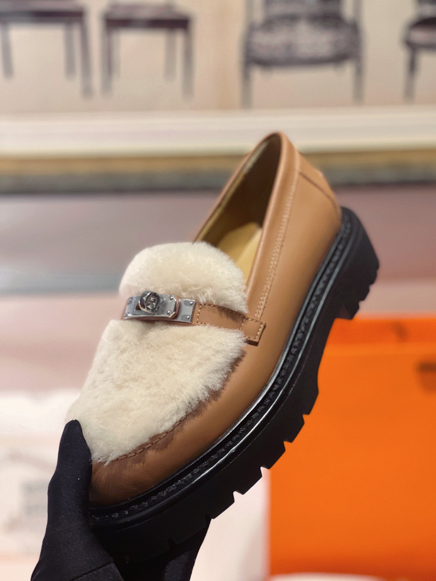 HM Icone Loafer Brown Calfskin And Rabbit Fur 100131