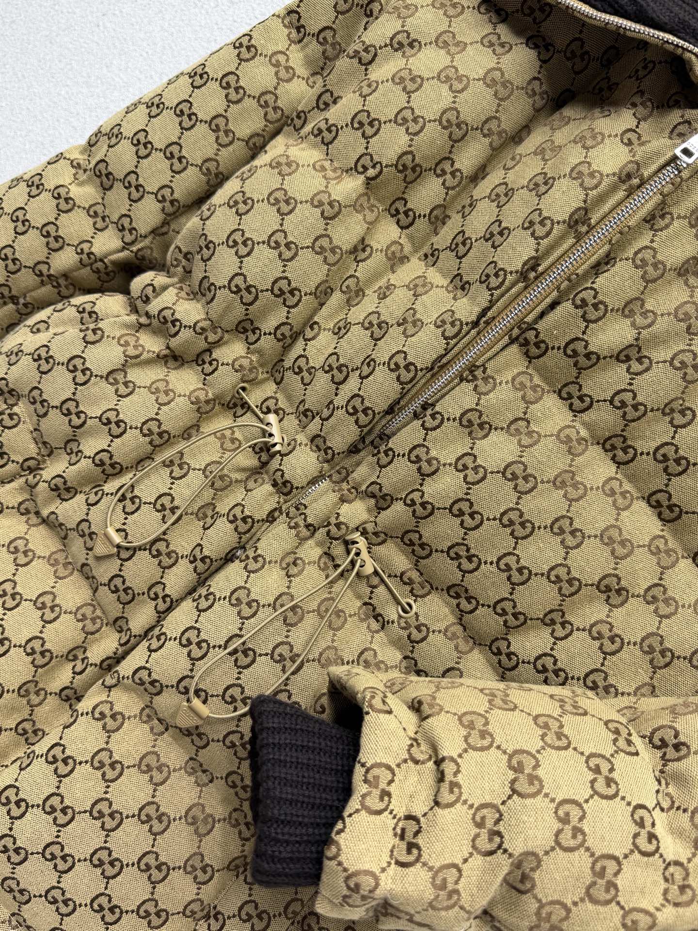GG Puffer Jacket Beige Brown Fabric 343385