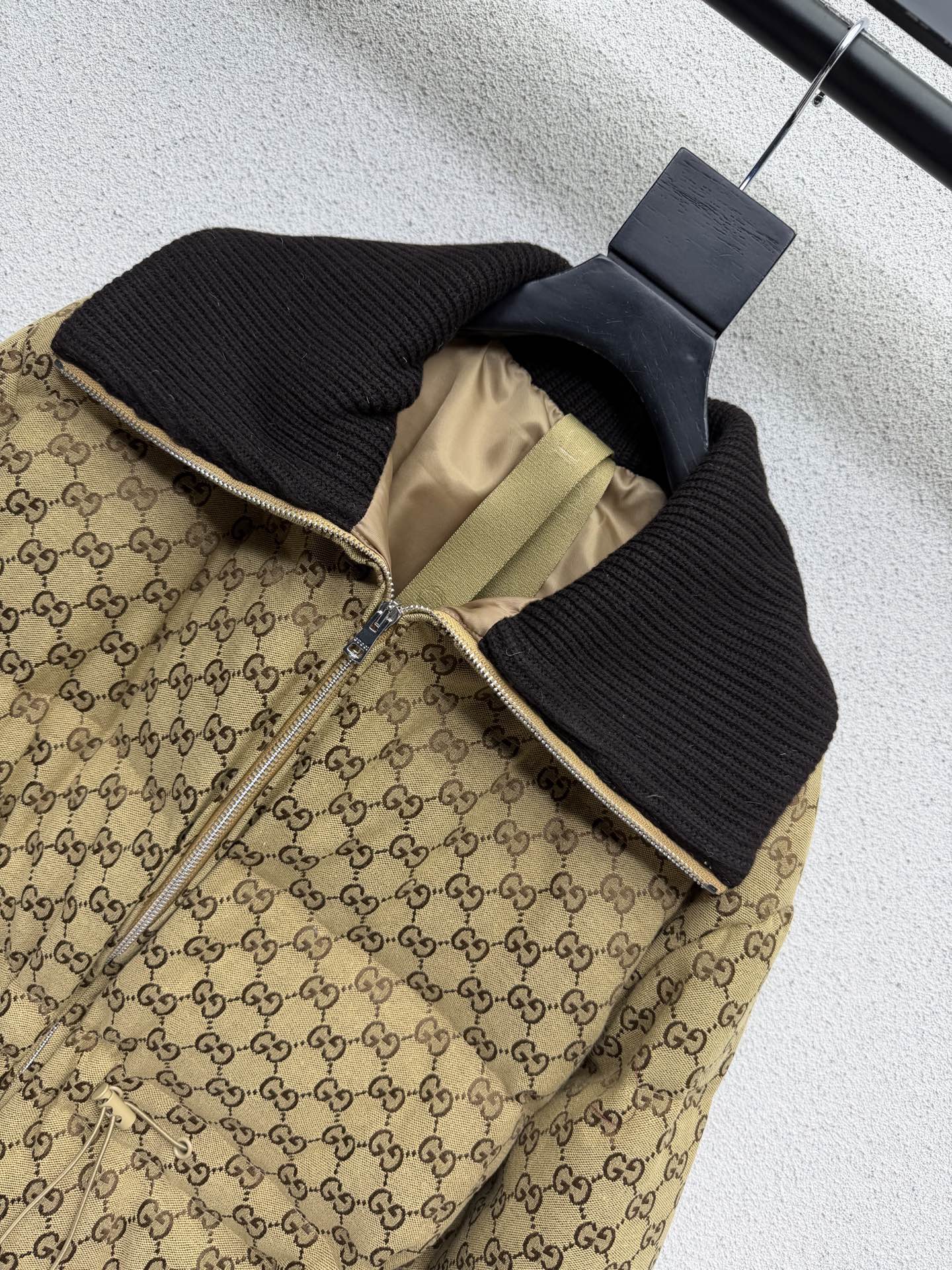 GG Puffer Jacket Beige Brown Fabric 343385