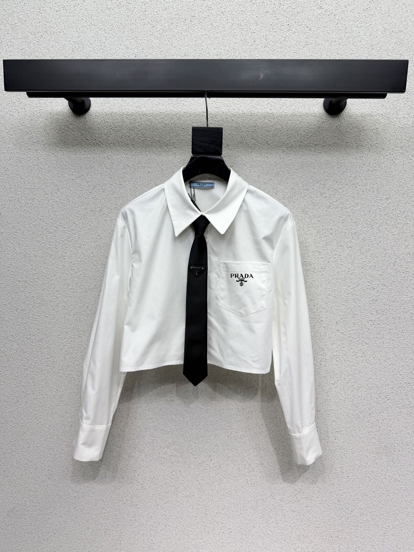 Prada Short Shirt with Tie White Cotton 398346