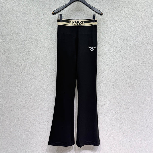 Prada 2026 Letter Webbing Flared Trouser Black Cotton 132457