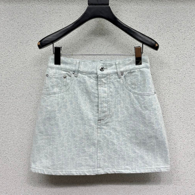 Dior 2026 Denim Midi Skirt Light Blue Cotton 400983