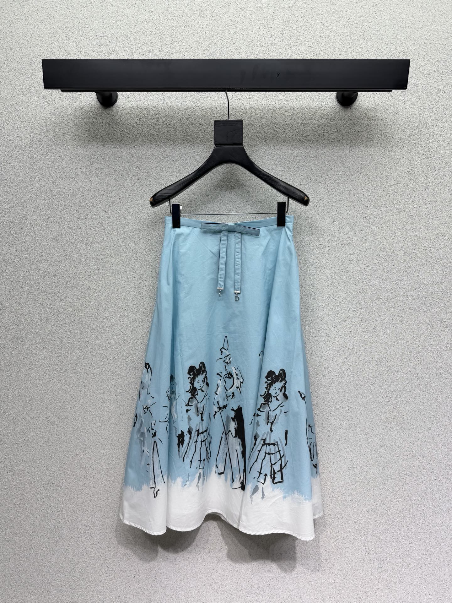 CD 26s Dioriviera Mid-Length Flared Skirt White Blue Cotton 398317