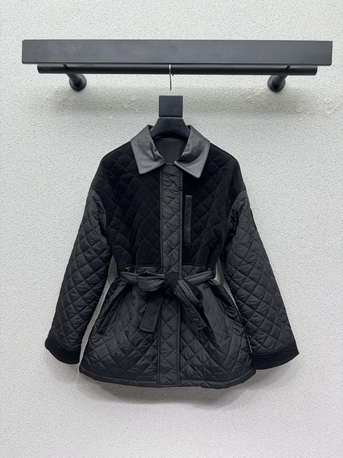 HM 26s Leather Collar Quilted Jacket Black Cotton 426798