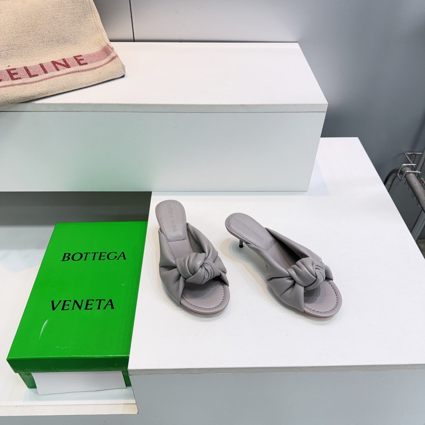 BV Cherry Mules 5.5cm Grey Sheepskin 842931