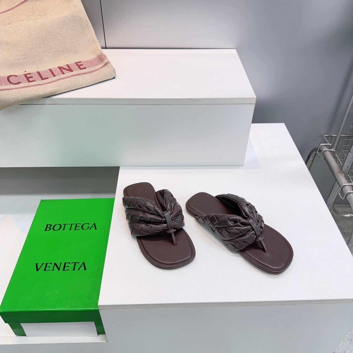 BV Salsa Flat Thong Chocolate Intrecciato Leather 842949
