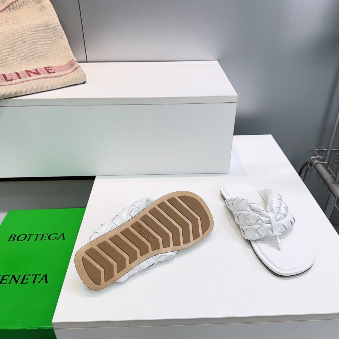 BV Salsa Flat Thong White Intrecciato Leather 842950