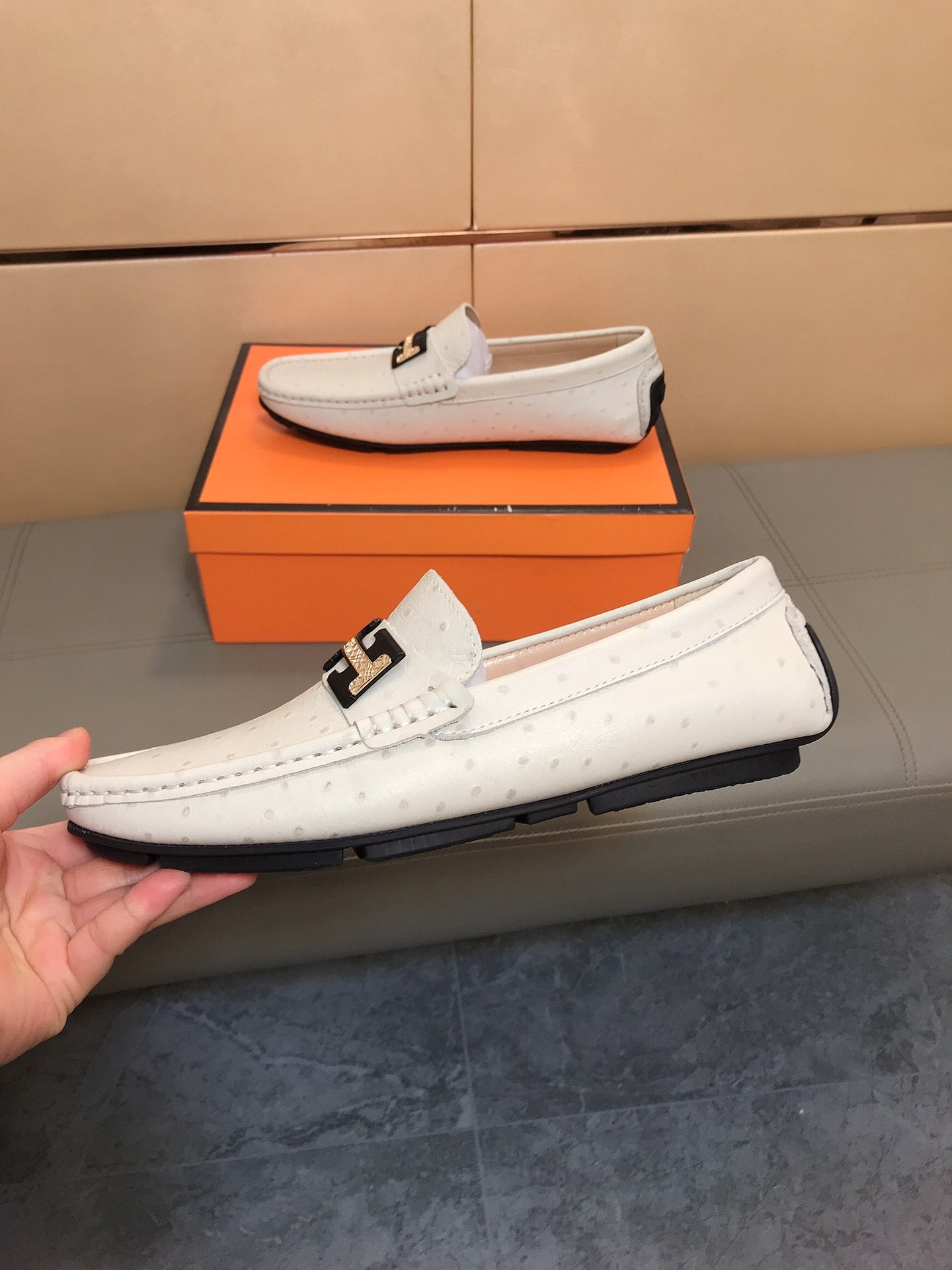 HM Men's Casual Loafers White Cowhide 892141