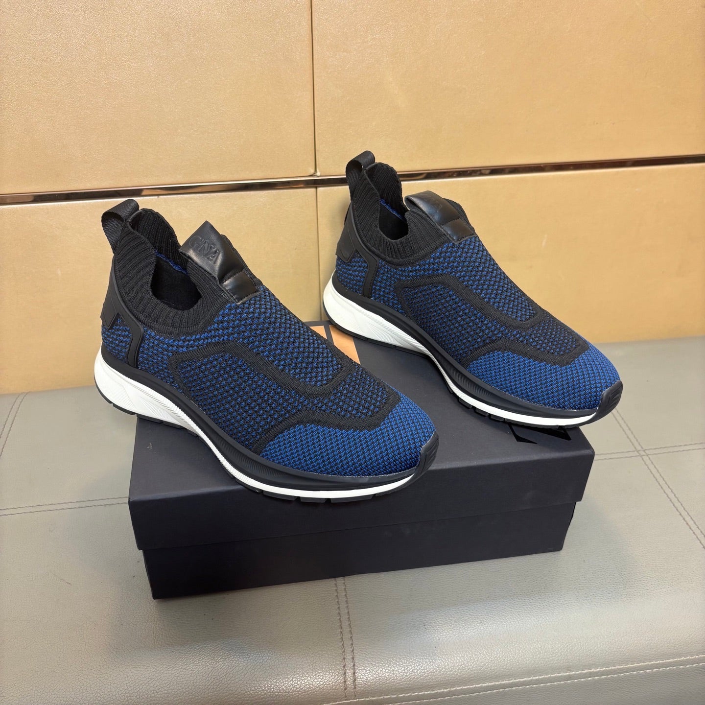 Zegna Men’s Techmerino Slip-On Sneakers Dark Blue Fabric 178558
