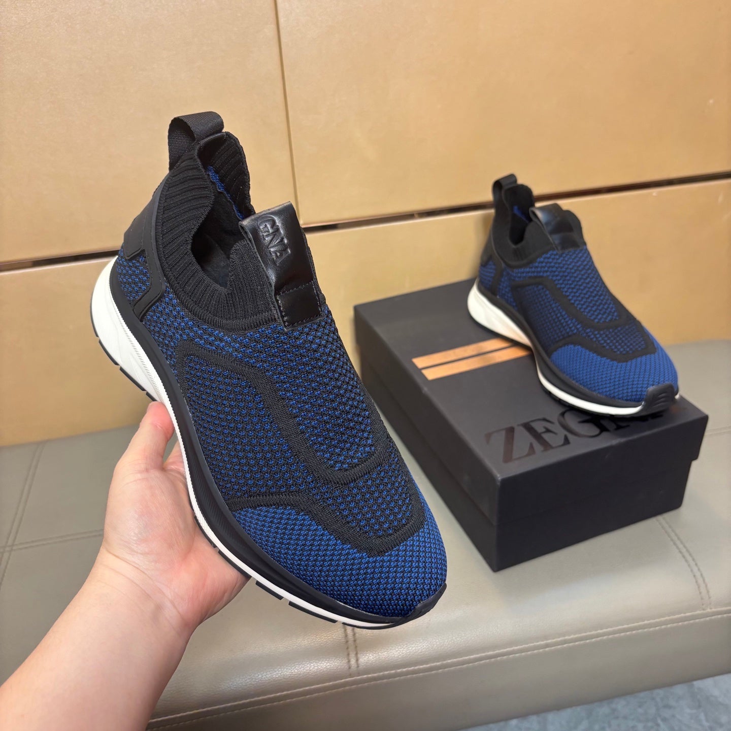 Zegna Men’s Techmerino Slip-On Sneakers Dark Blue Fabric 178558