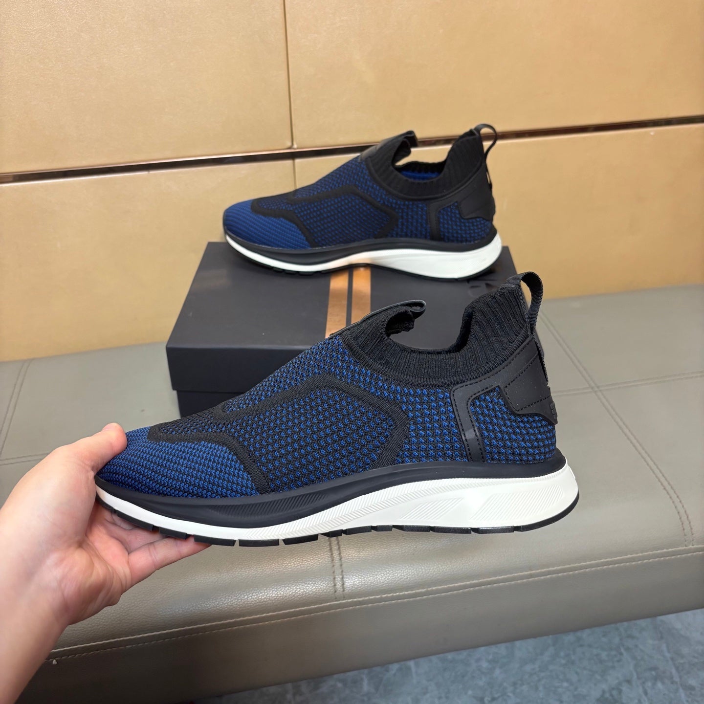 Zegna Men’s Techmerino Slip-On Sneakers Dark Blue Fabric 178558