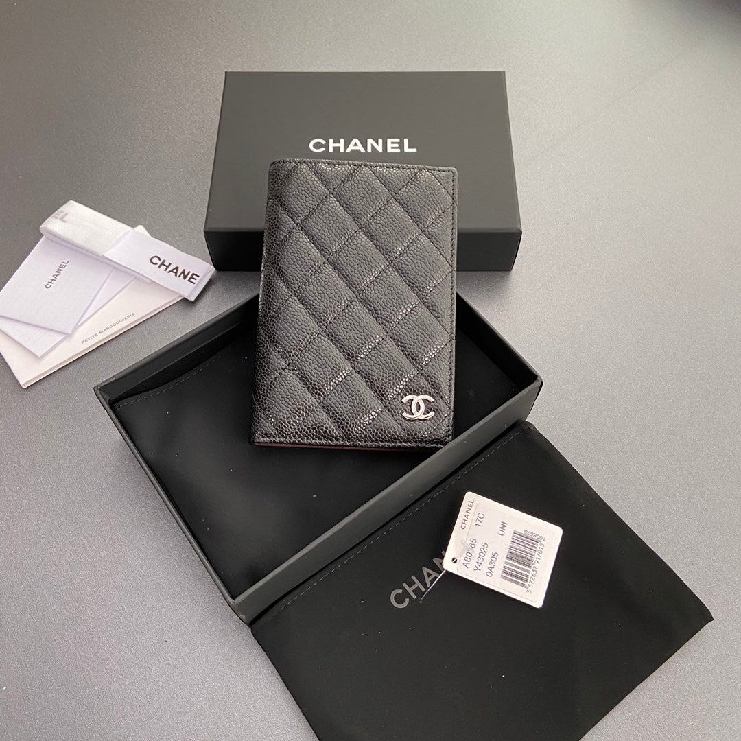 CC Passport Holder Black Caviar Sliver Steel 234691