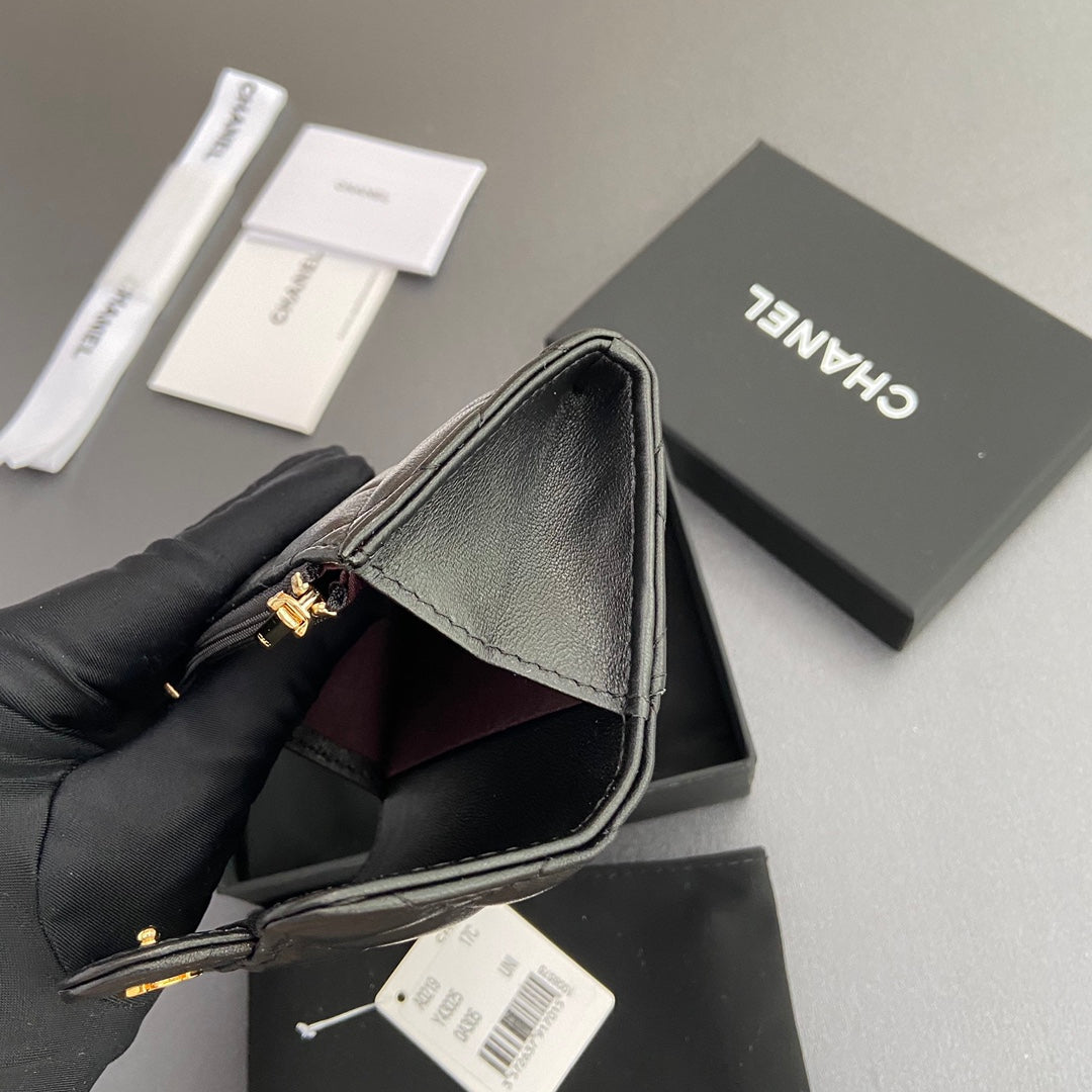 CC Zipper Flap Card Holder Black Sheepskin 234677