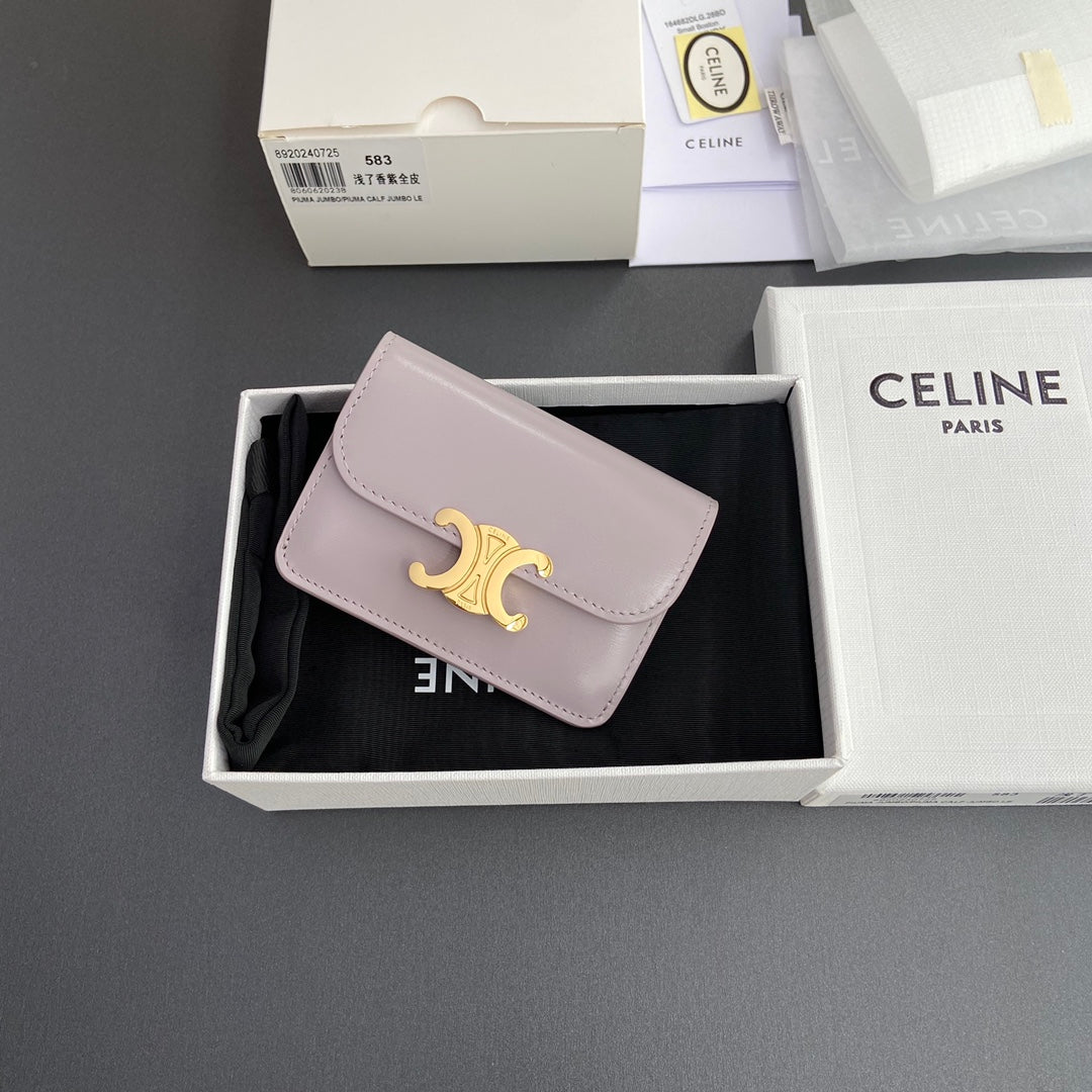 TRIOMPHE 10i583 Flap Card Holder Purple Shiny Cowhide