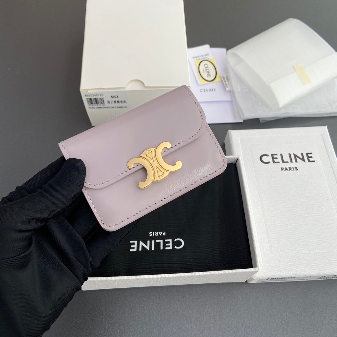 TRIOMPHE 10i583 Flap Card Holder Purple Shiny Cowhide