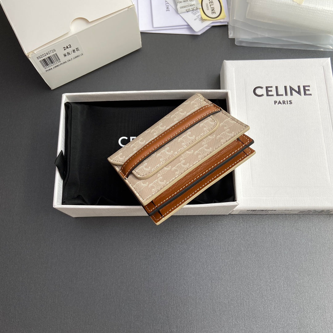TRIOMPHE 24 Origami Business Card Holder Beige Canvas&Cowhile