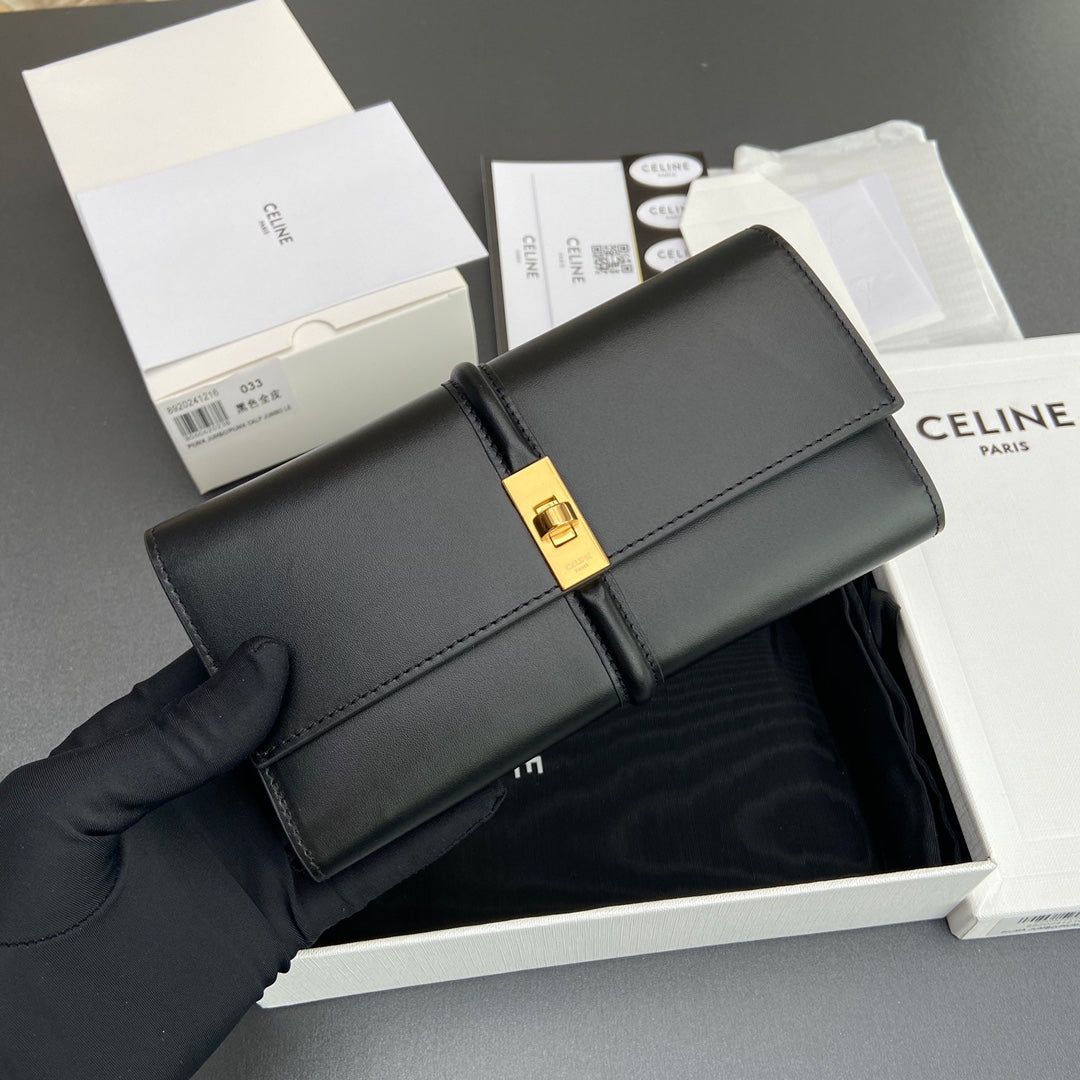 TRIOMPHE Large Wallet 16 Black Satinated Cowhide