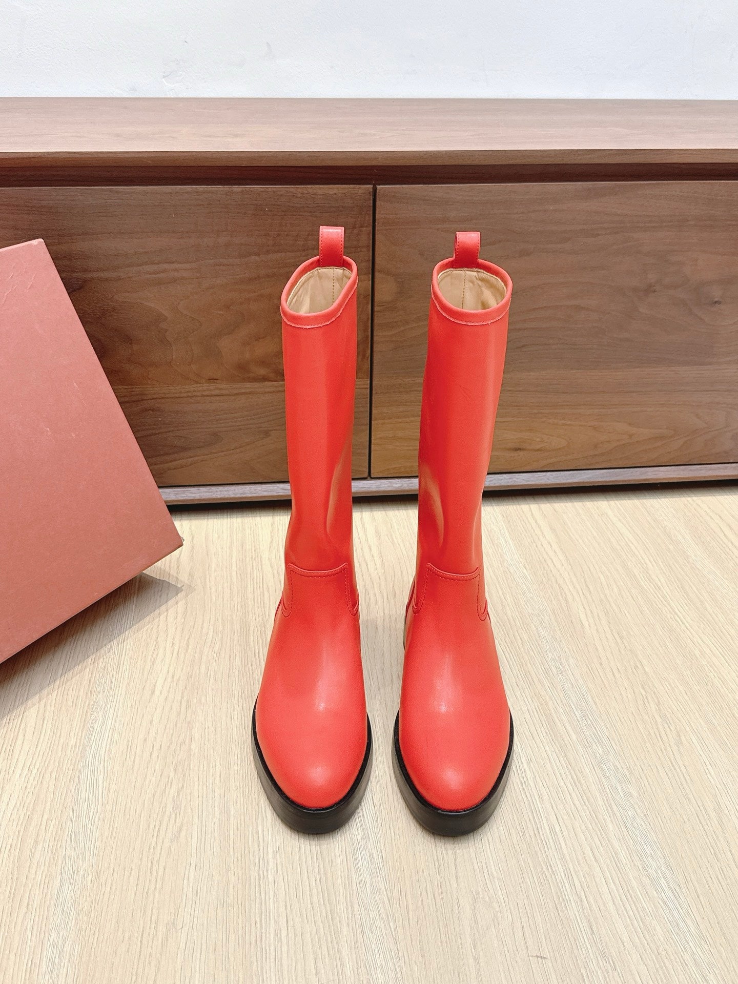 LP Mid-Calf Boots 20mm Red Cowhide Sheepskin 447743