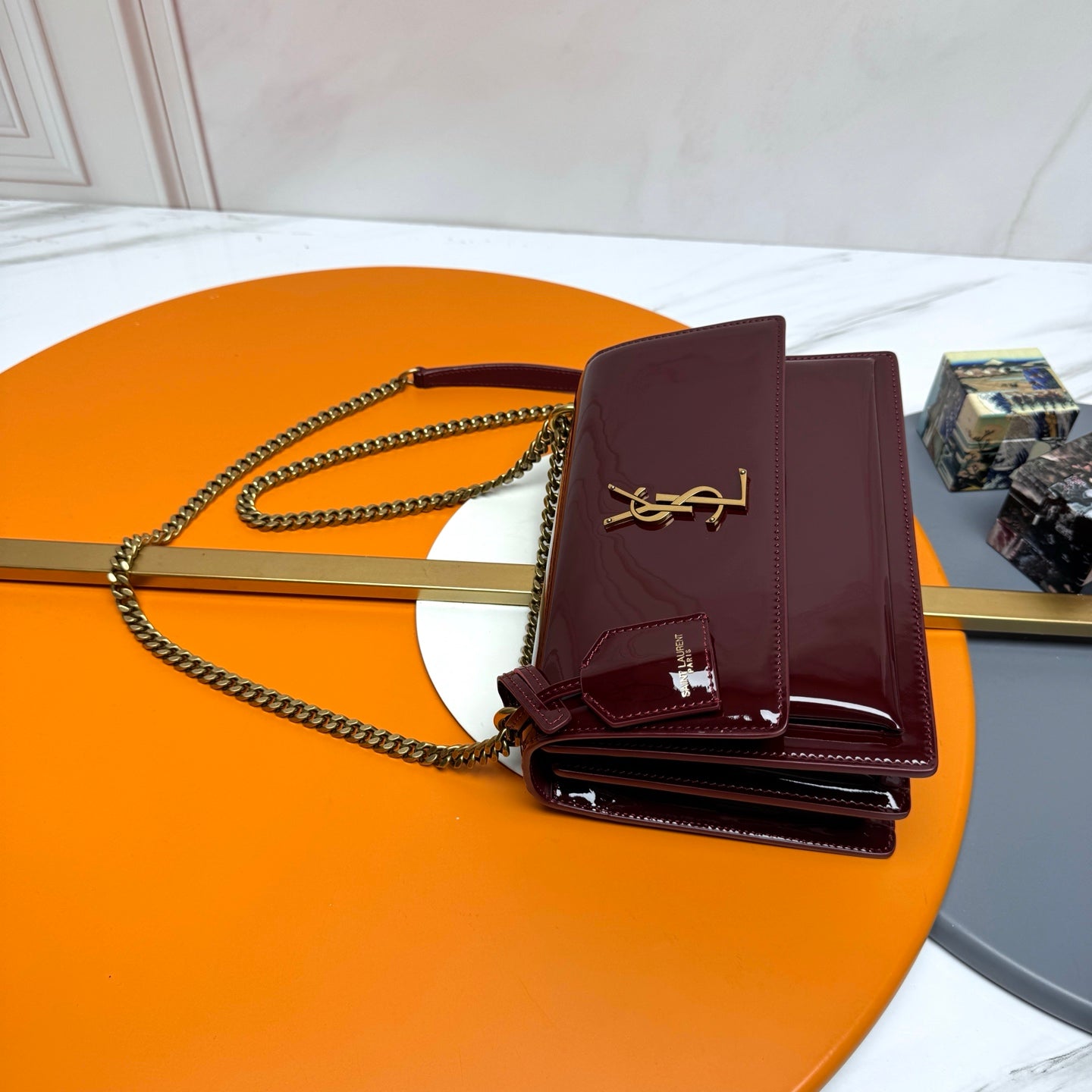 YSL Sunset Bag 22cm Burgundy Patent Leather 285543